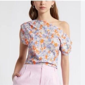 Open Edit Asymmetric One-Shoulder Top - Pink/Sky Floral Sz XL NWT